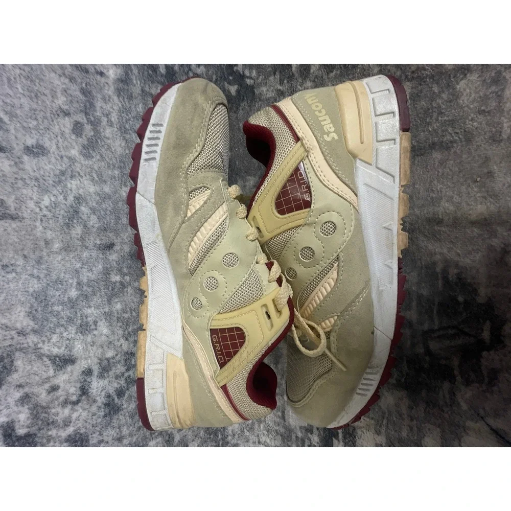 Saucony Men 10 Grid SD Sneakers Cream Burgundy Retro Athleisure‎  Streetwear